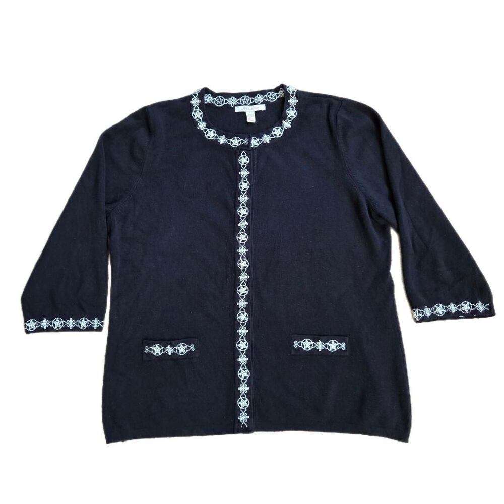 JM Collection Star Beaded Embroidered Cardigan